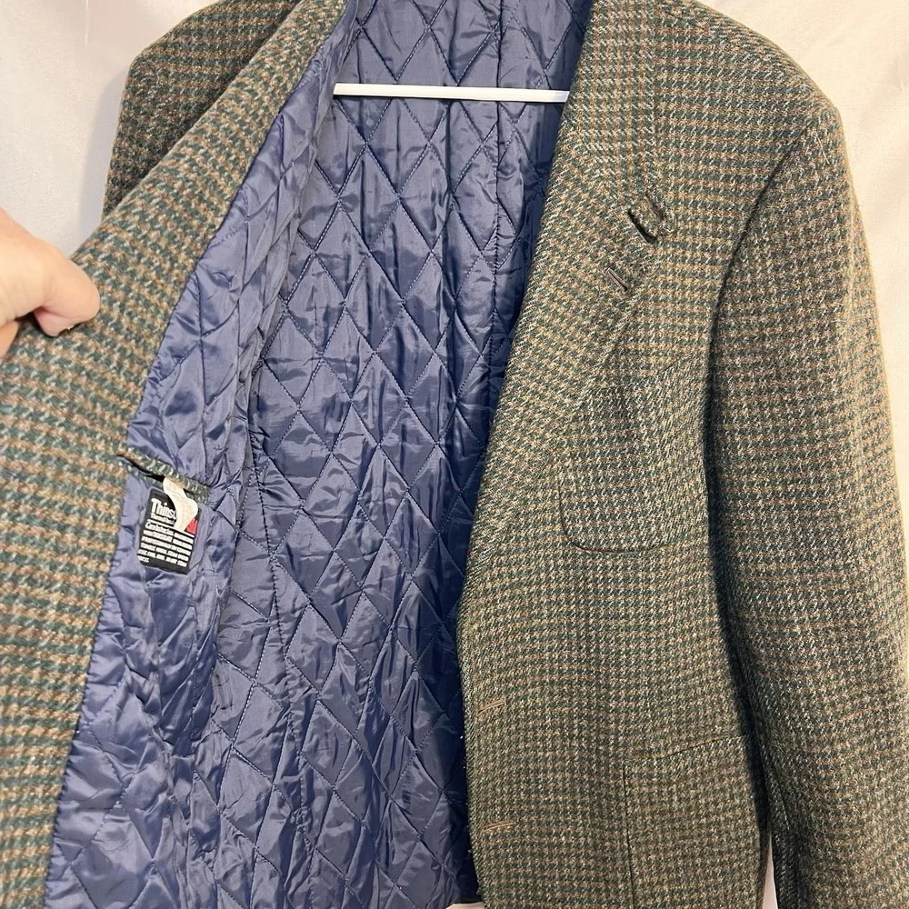 Lands' End Wool Houndstooth Blazer Jacket Mens M Tall Thinsulate Insulated